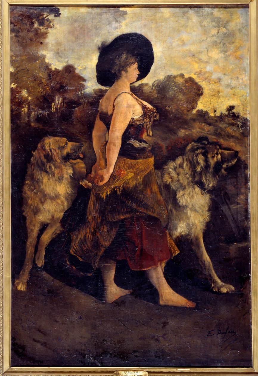La Carola. Eine Zigeunerin mit ihren Hunden von Edouard Jacques Dufeu