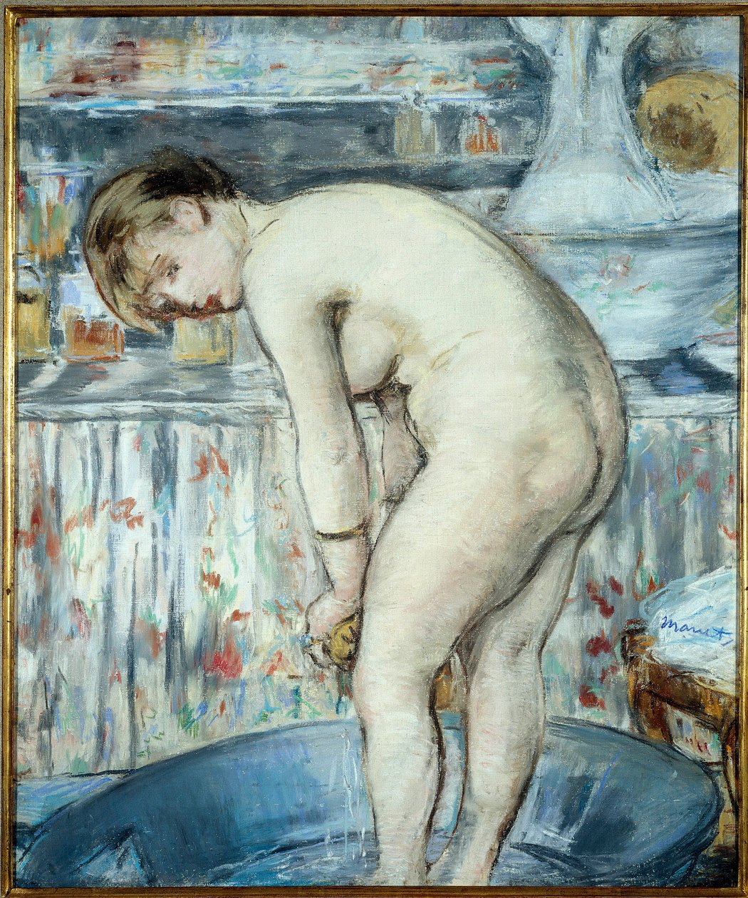 Die Wanne oder Frau in einer Wanne. Eine Frau mit den Füßen in einem Becken macht ihre Toilette von Édouard Manet