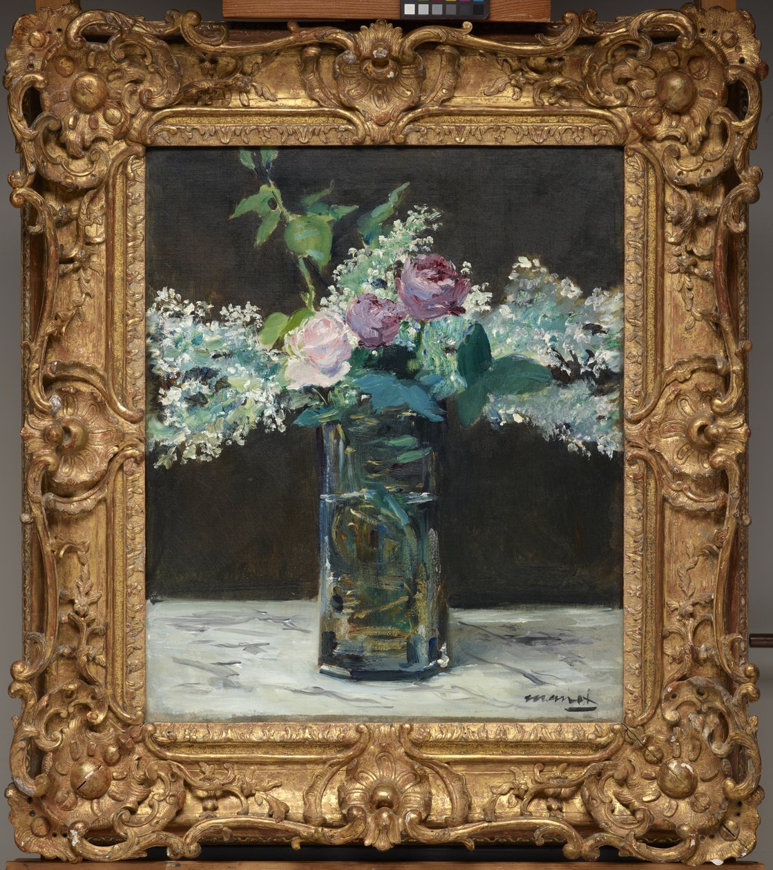 Vase mit weißen Flieder und Rosen von Édouard Manet