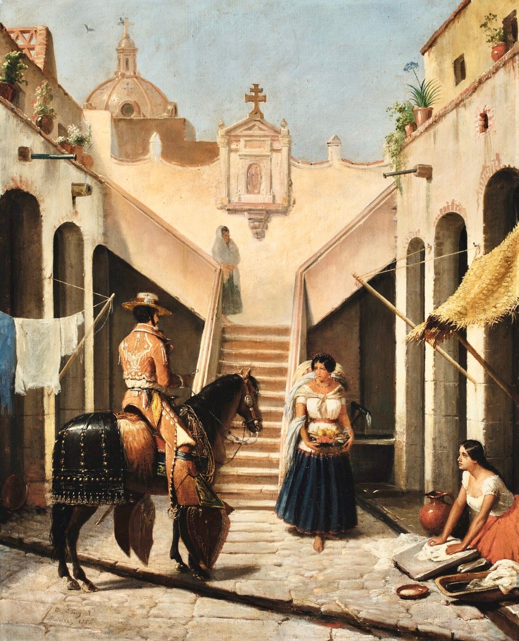 Chinaco und Inderin im mexikanischen Hof von Edouard Pingret