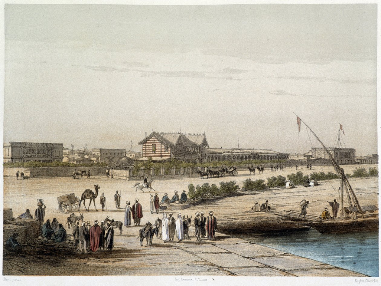 Szene und Ansicht des Kanals - in Einweihung des Suezkanals von G. Nicole. 1869 von Edouard Riou