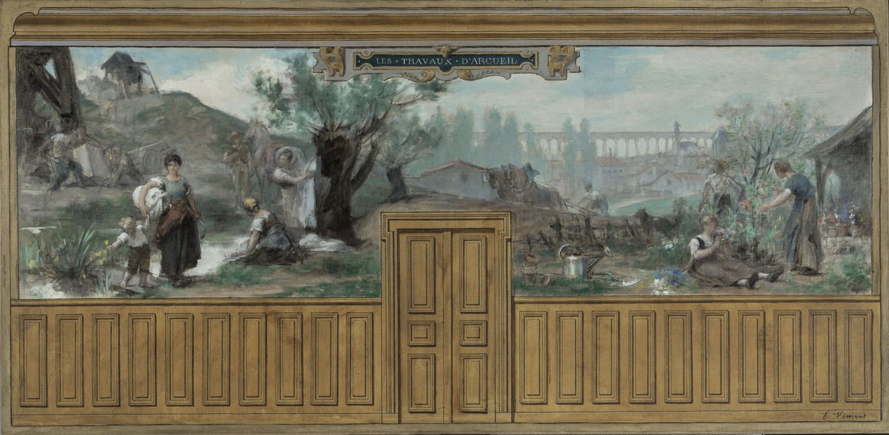 Skizze für das Rathaus von Arcueil-Cachan: Die Arbeiten von Arcueil, zwischen 1887 und 1888 von Edouard Vimont