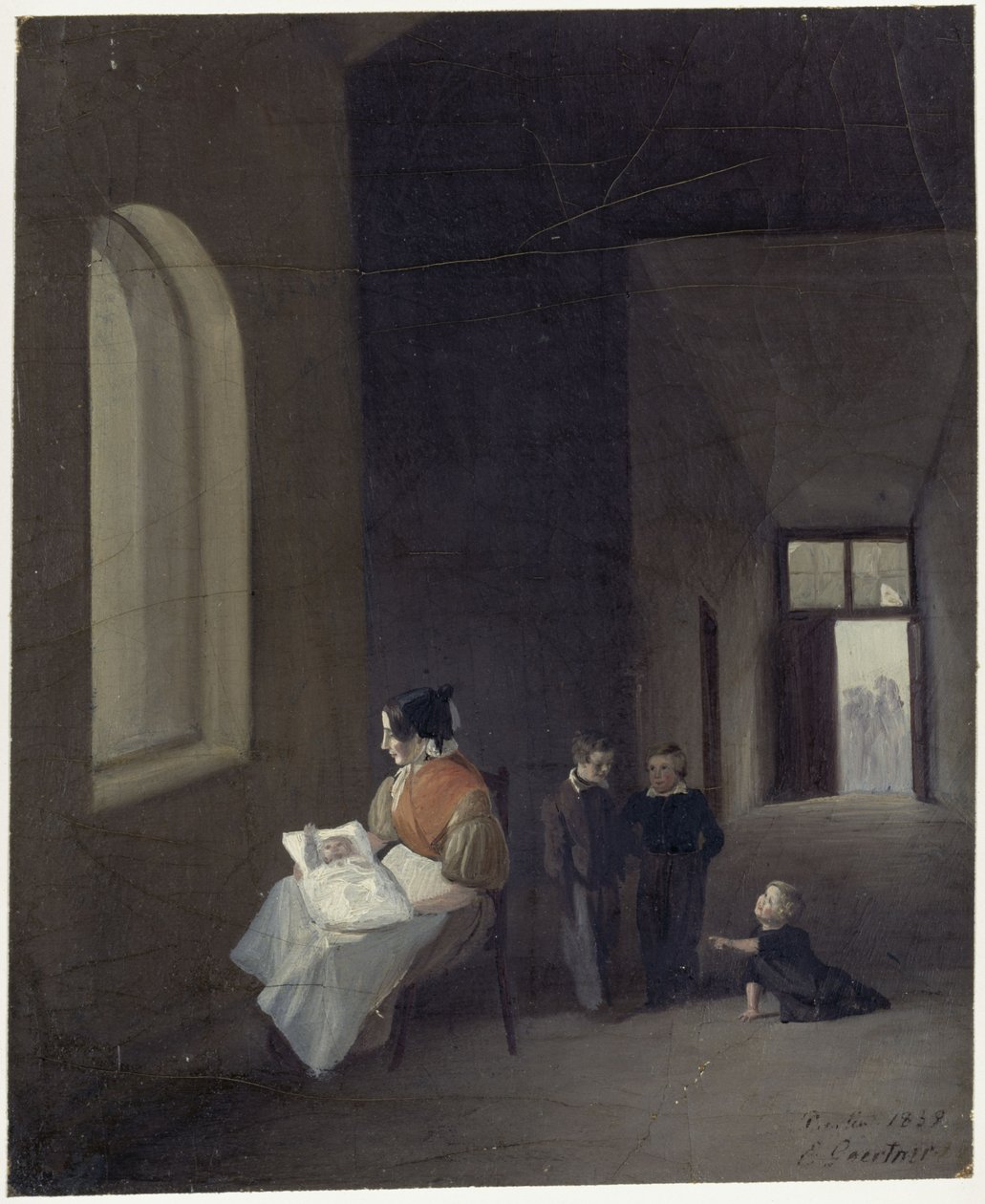 Frau mit Kindern in einer Halle von Eduard Gaertner