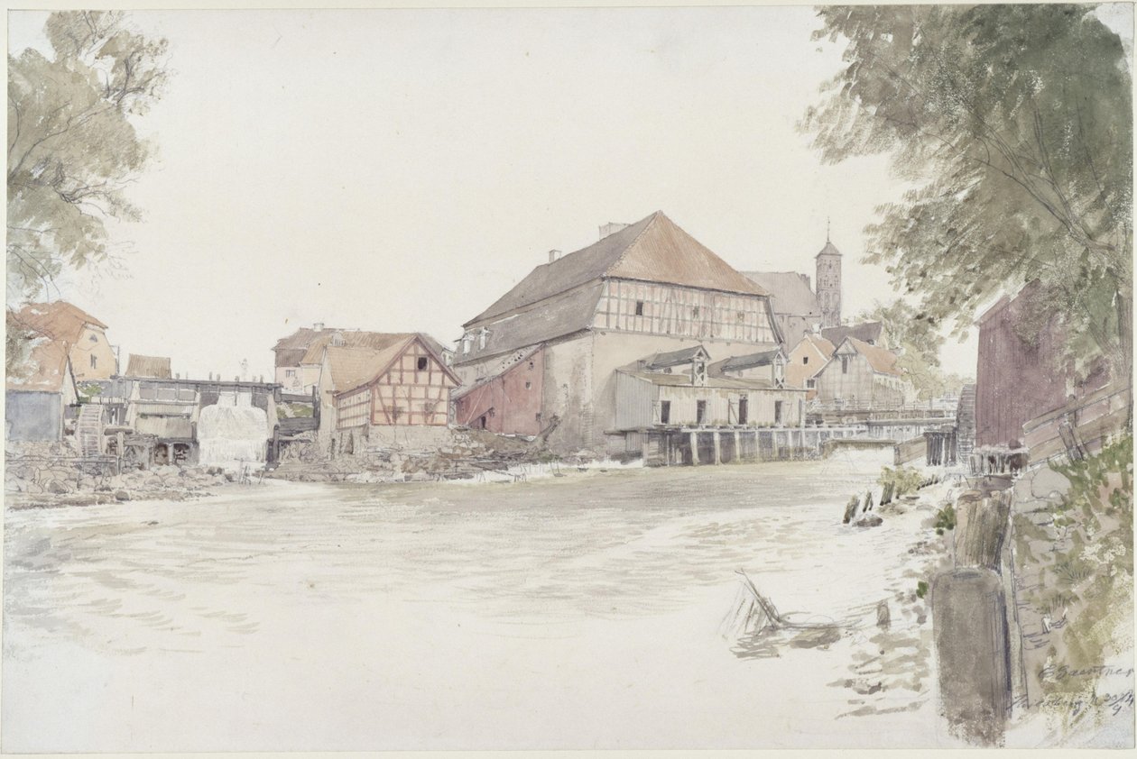 Mühlen an der Alle in Heilsberg von Eduard Gaertner