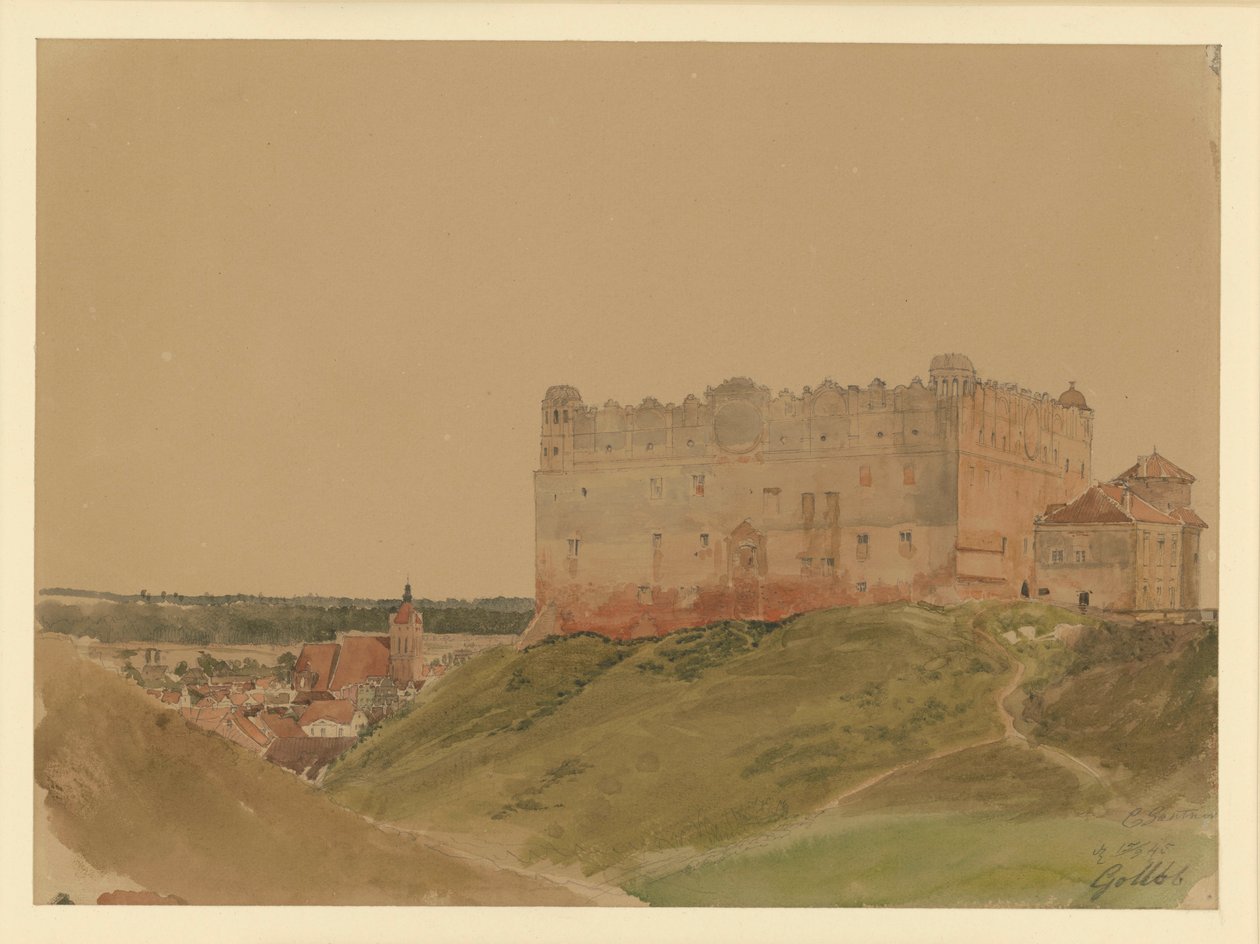 Schlossruine in Gollub, links die Stadt von Eduard Gaertner