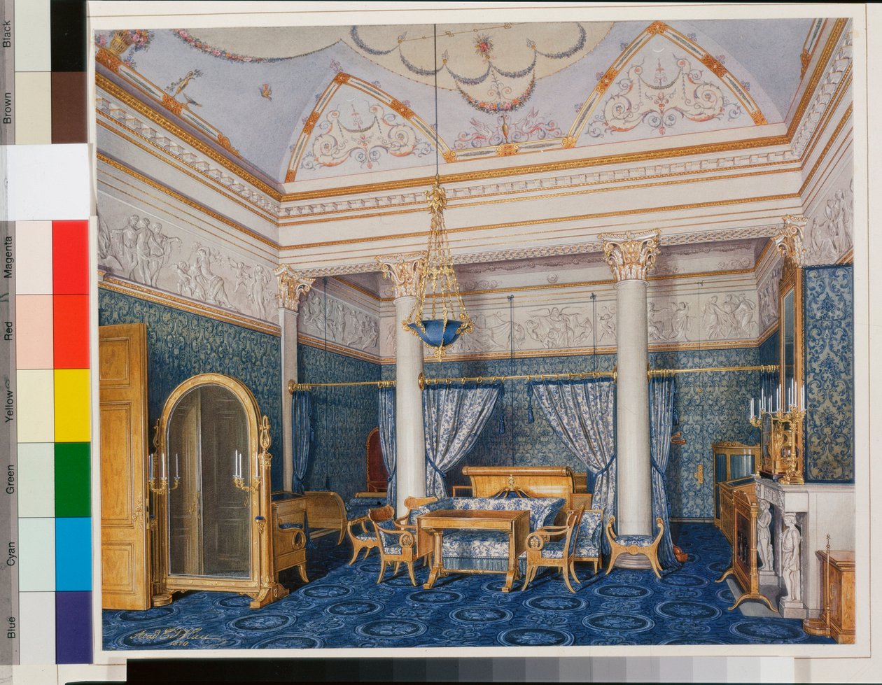 Interieurs des Winterpalastes - Das Schlafzimmer der Kaiserin Alexandra Fjodorowna von Eduard Hau