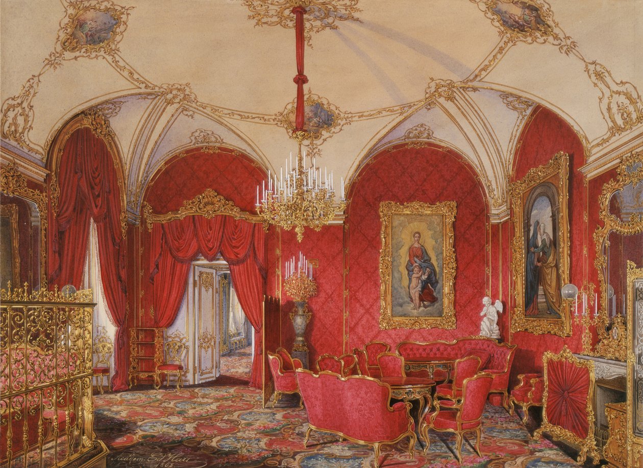 Innenräume des Winterpalastes. Das vierte reservierte Apartment. Das Eckzimmer von Eduard Hau