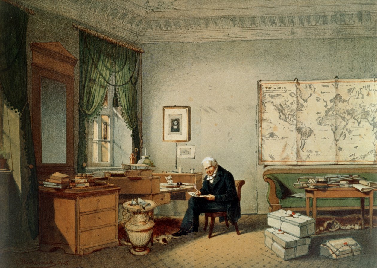 Baron Alexander von Humboldt (1769-1859) in seinem Arbeitszimmer von Eduard Hildebrandt