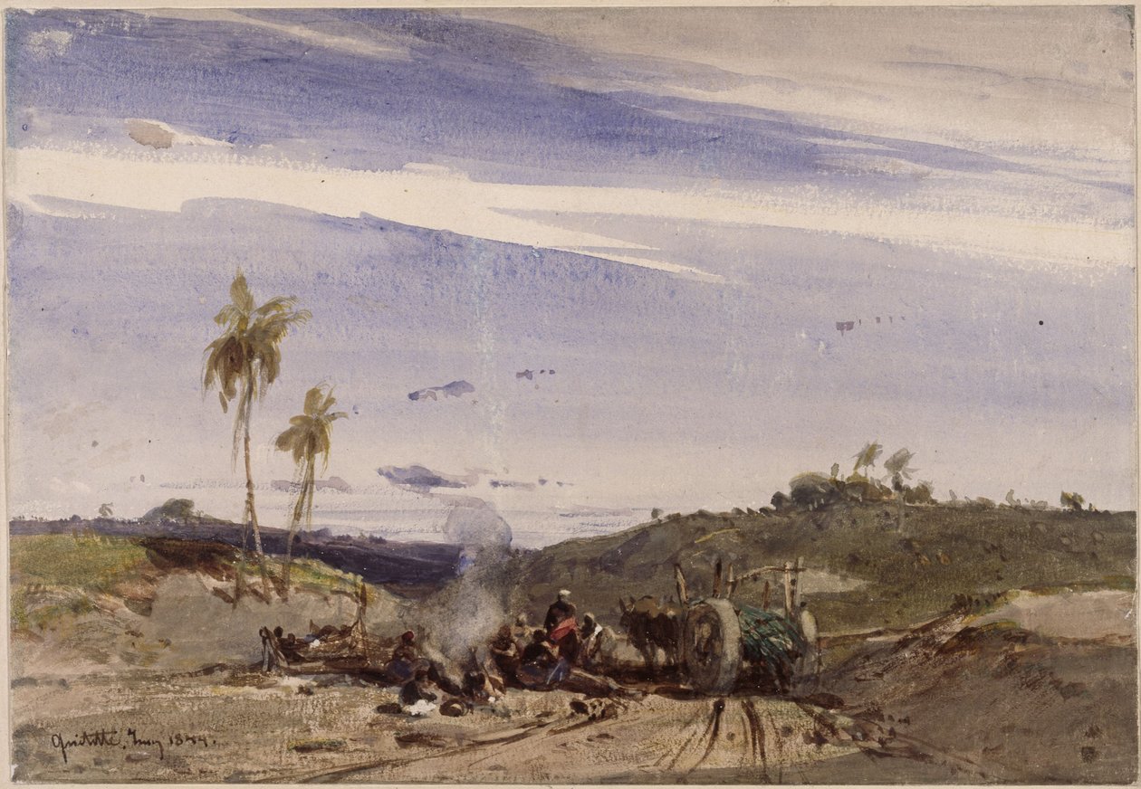 Straße nach Quititte; im Vordergrund lagernde Afrobrasilianer und ein Ochsenkarren von Eduard Hildebrandt