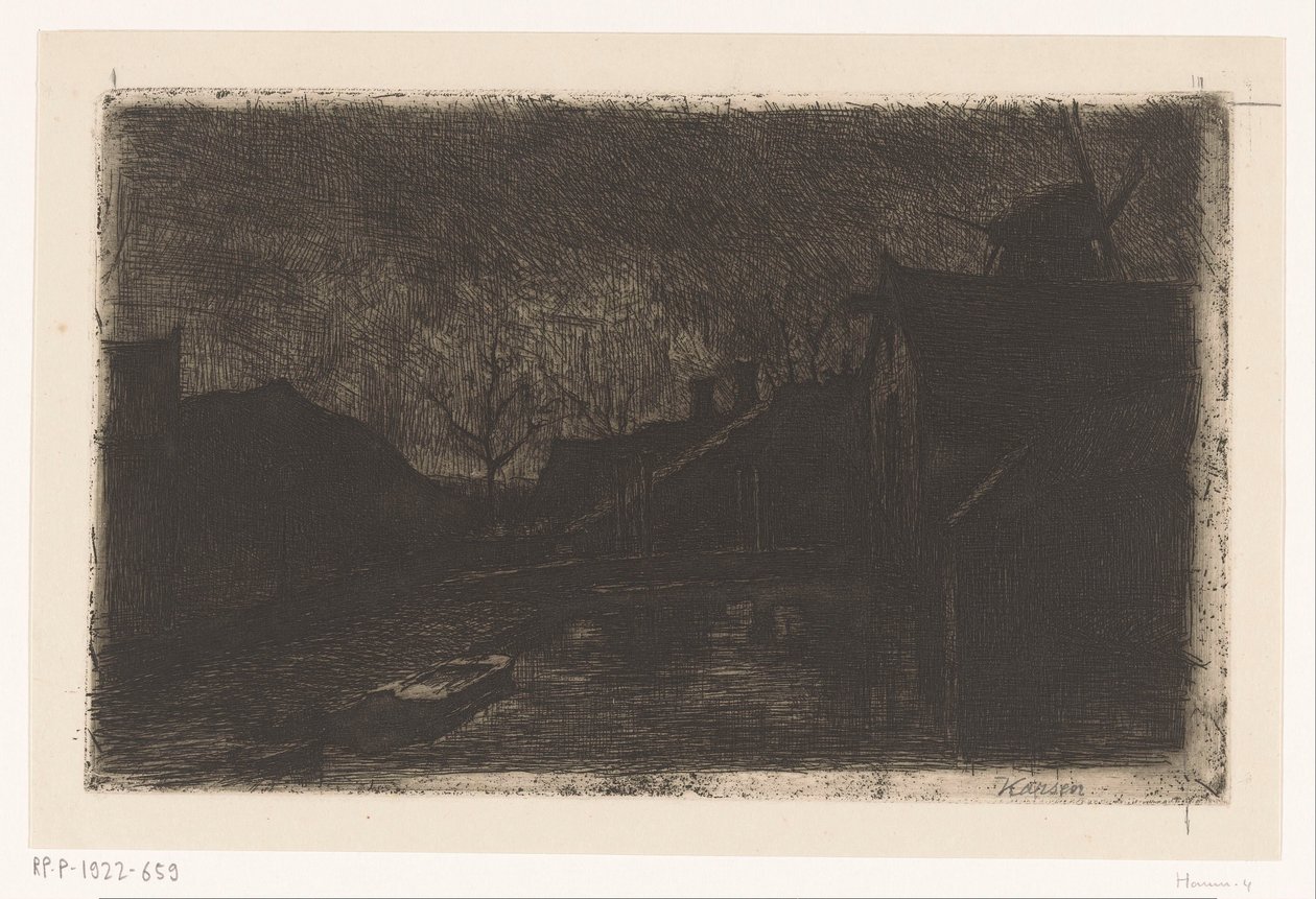 Landschaft mit Häusern und Mühle bei Abend von Eduard Karsen (signed by artist)