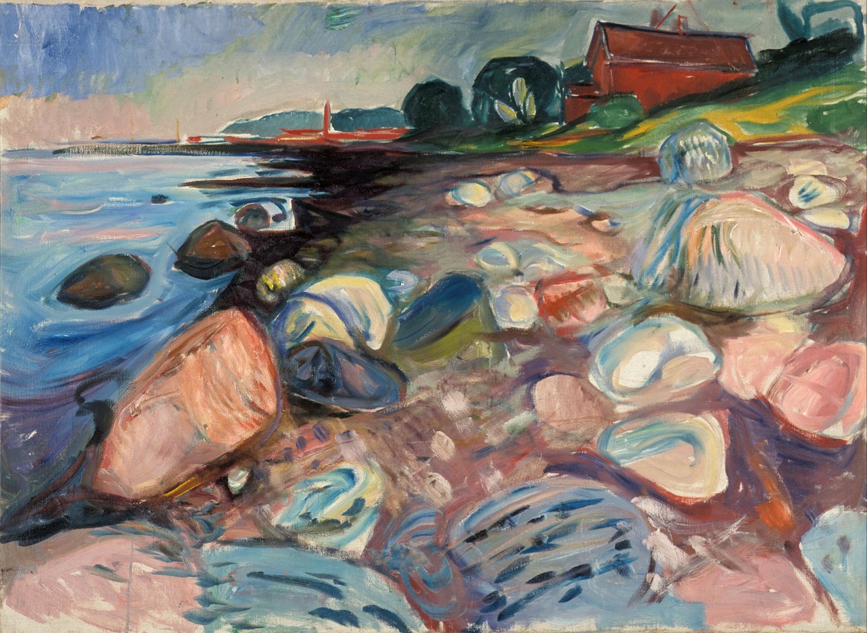 Ufer mit rotem Haus von Edvard Munch