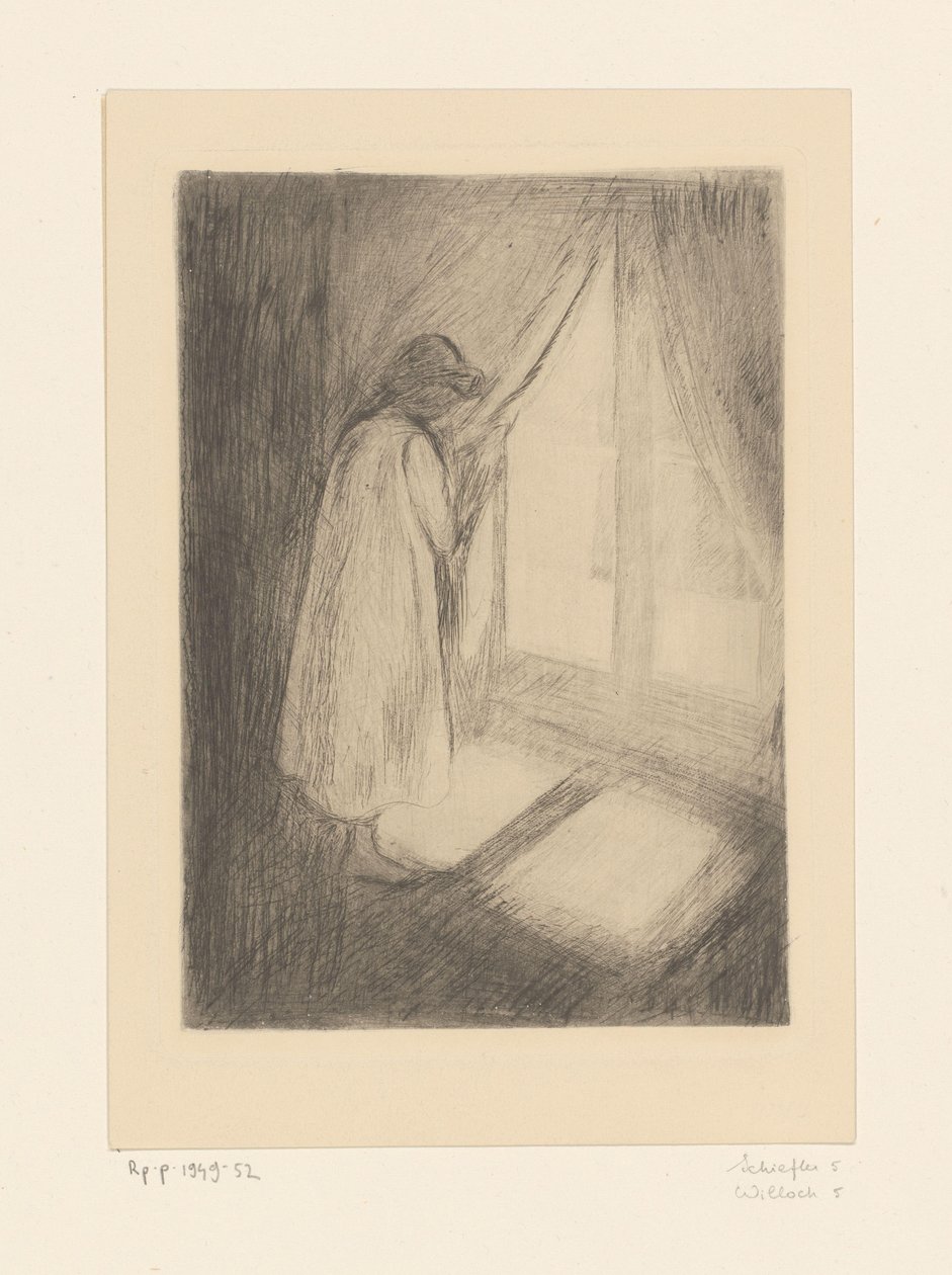 Mädchen in einem Nachthemd am Fenster von Edvard Munch