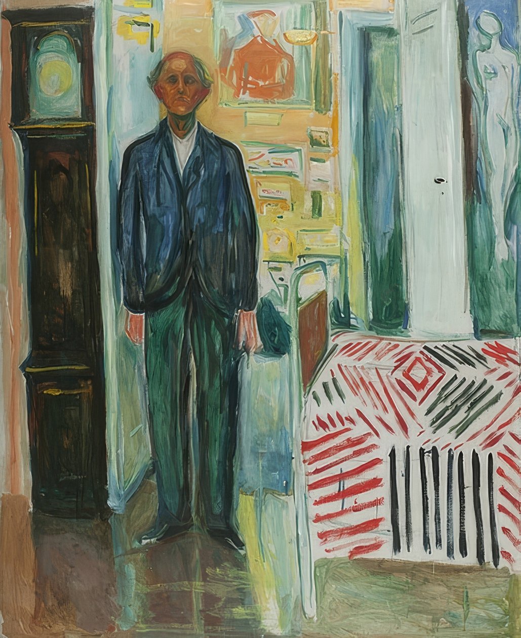 Selbstporträt. Zwischen Uhr und Bett von Edvard Munch