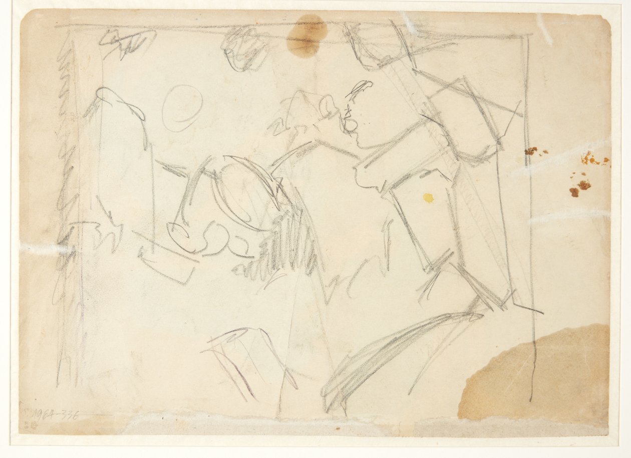 Entwurf für eine Landschaft, drei angedeutete tanzende Figuren von Edvard Weie