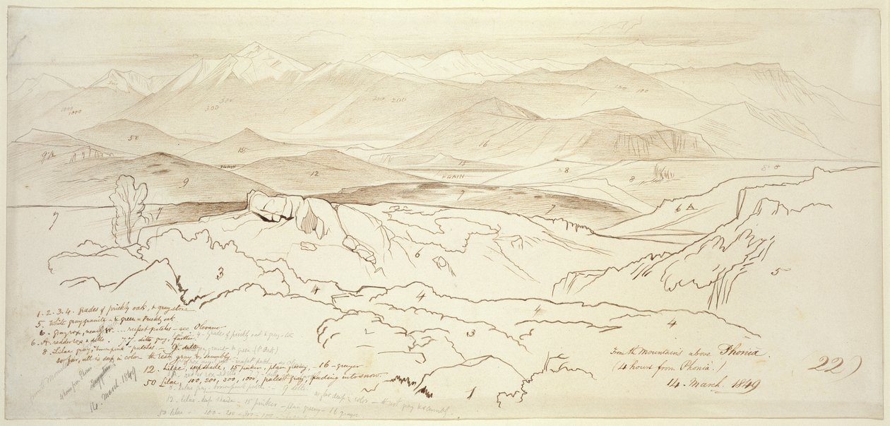 Blick von den Bergen über Phonia, 1849 von Edward Lear