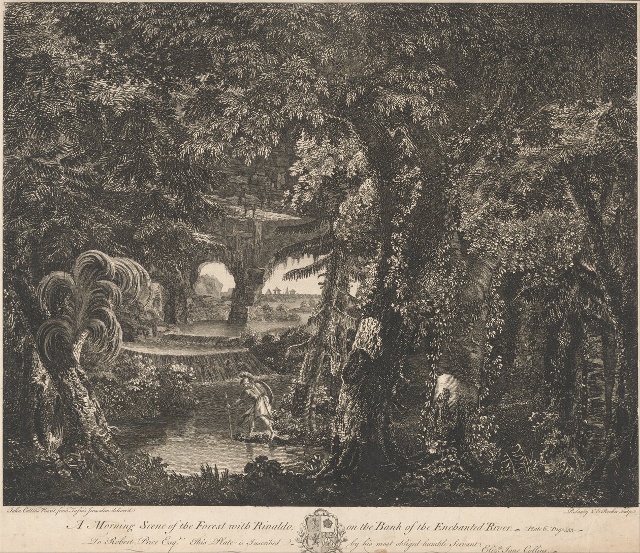 Eine Morgenszene im Wald mit Rinaldo am Ufer des verzauberten Flusses von Edward Rooker