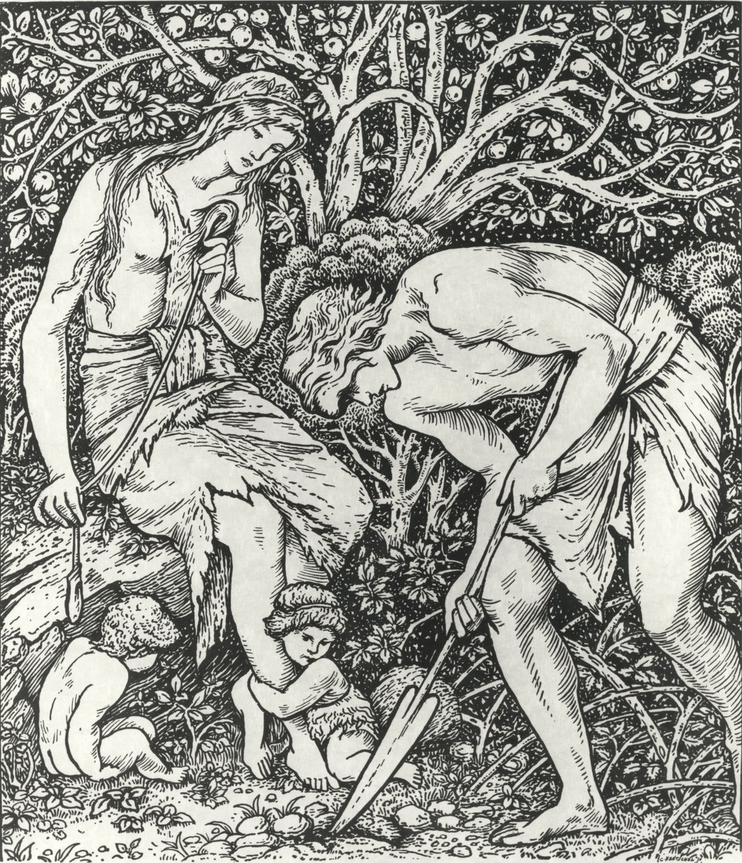 Adam und Eva (Arbeit: Als Adam grub und Eva spann, wer war dann der Herr?) von Edward Coley (after) Burne Jones