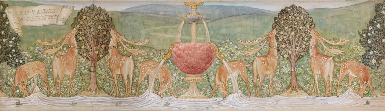 Hirsch an einem Brunnen von Edward Coley Burne Jones