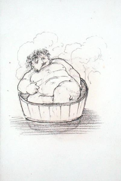 William Morris (1834-96) in einer Badewanne, aus einem Album von Zeichnungen von Edward Coley Burne Jones