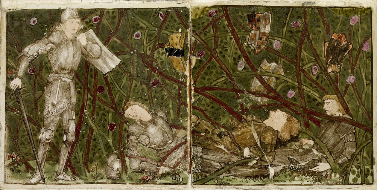 Ein Satz von sechzehn Fliesen, paarweise angeordnet, um acht Illustrationen der 