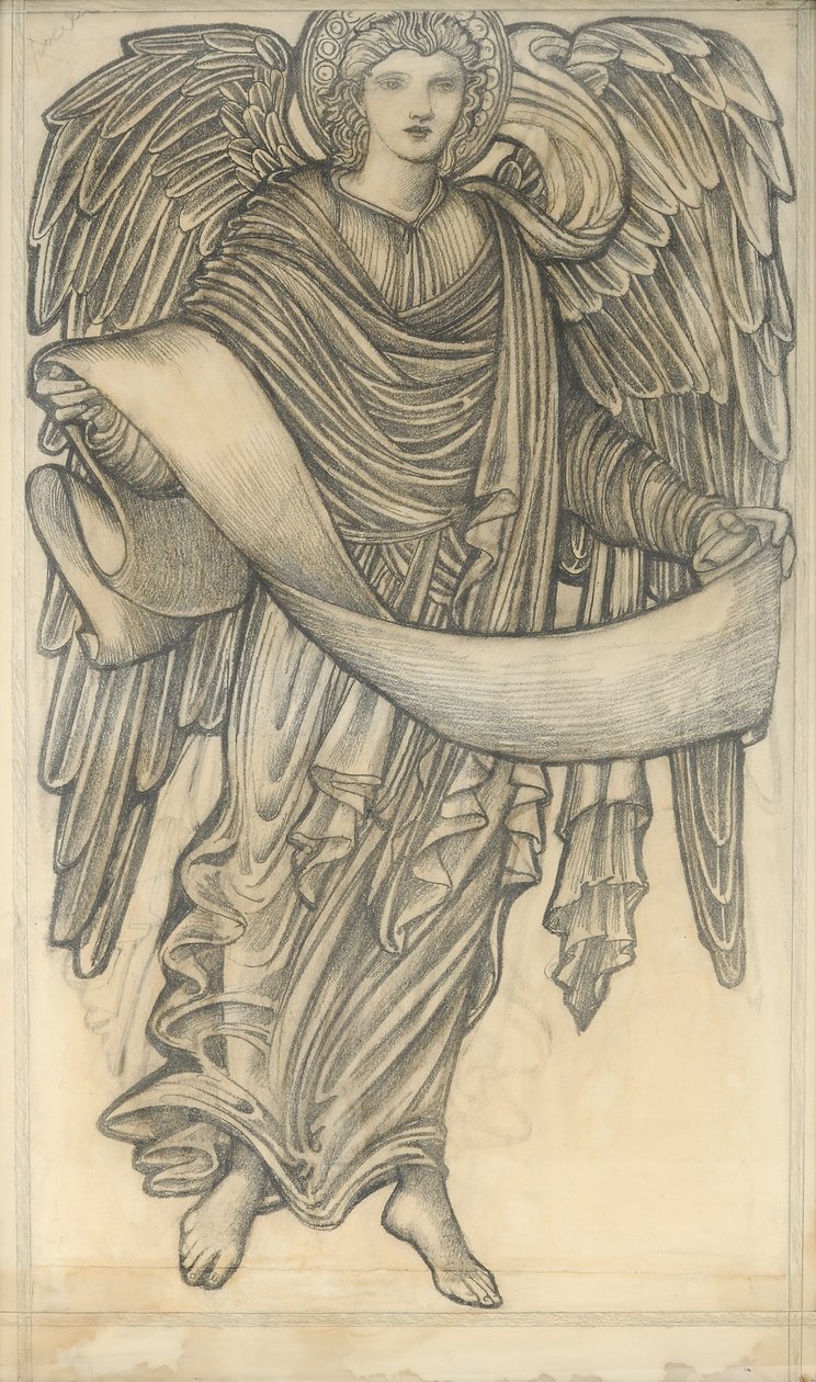 Engel mit Schriftrolle - Figur Nummer acht, 1880 von Edward Burne Jones