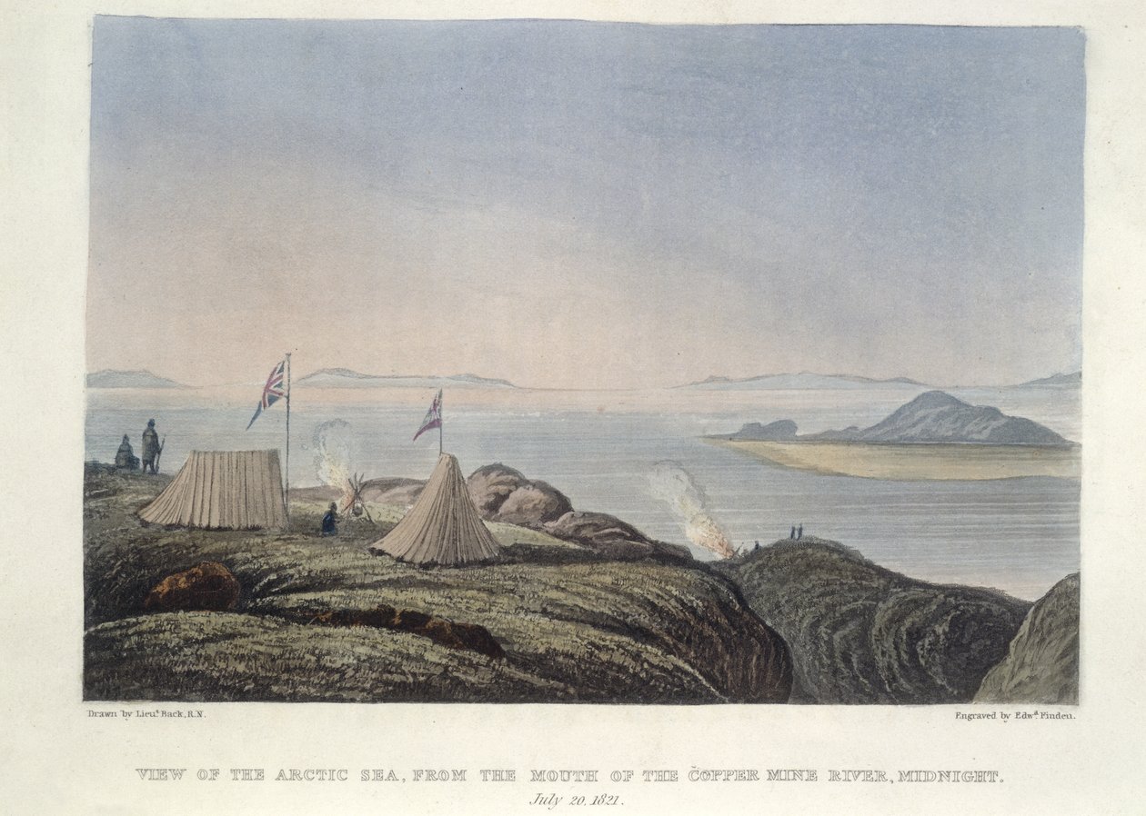 Ansicht des Arktischen Meeres, vom Mund des Coppermine River, Mitternacht, 20. Juli von Edward Francis Finden