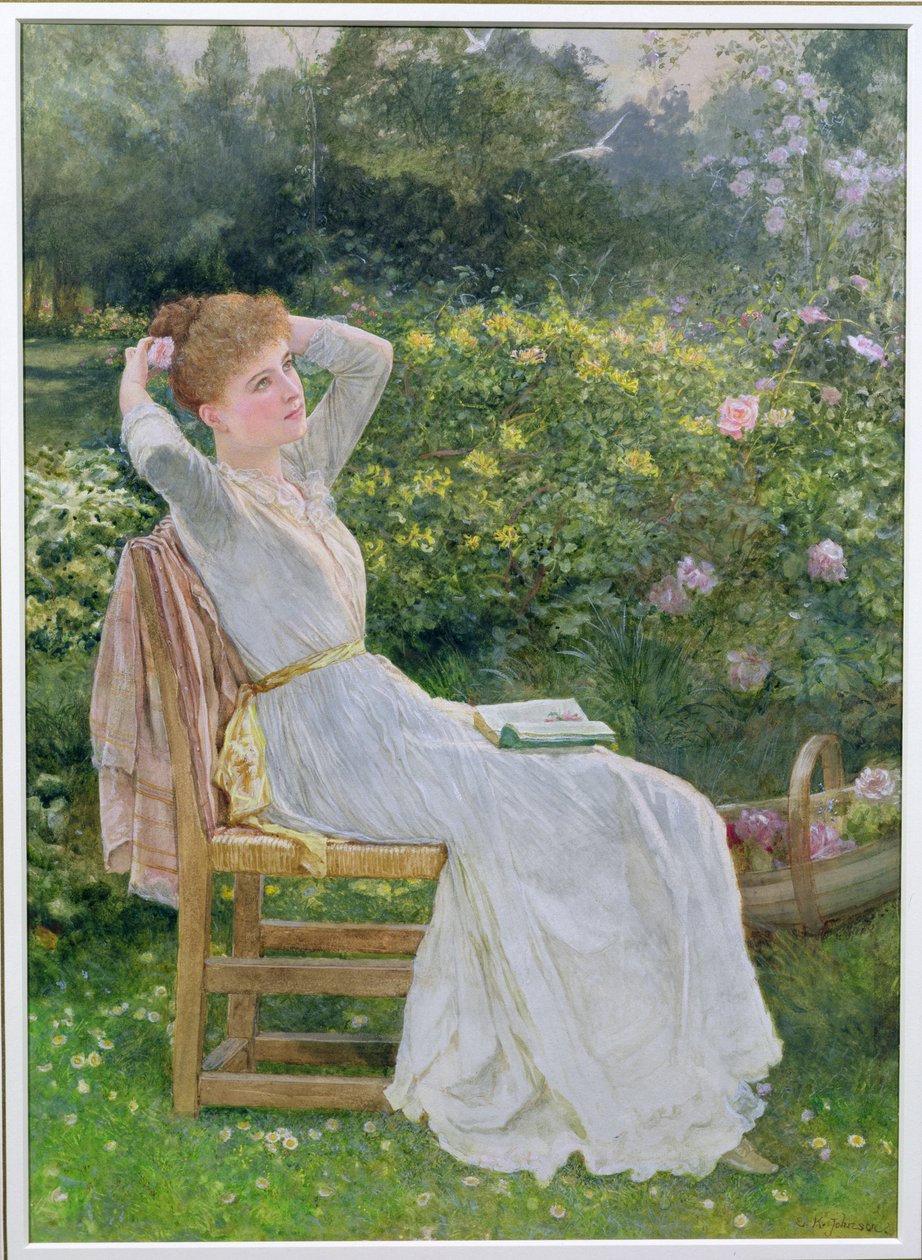 Sommerzeit: Porträt der Frau des Künstlers, Hannah von Edward Killingworth Johnson