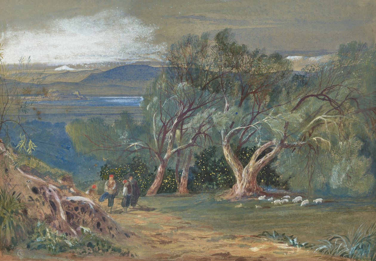 Ein entfernter Blick auf Korfu von Viros von Edward Lear