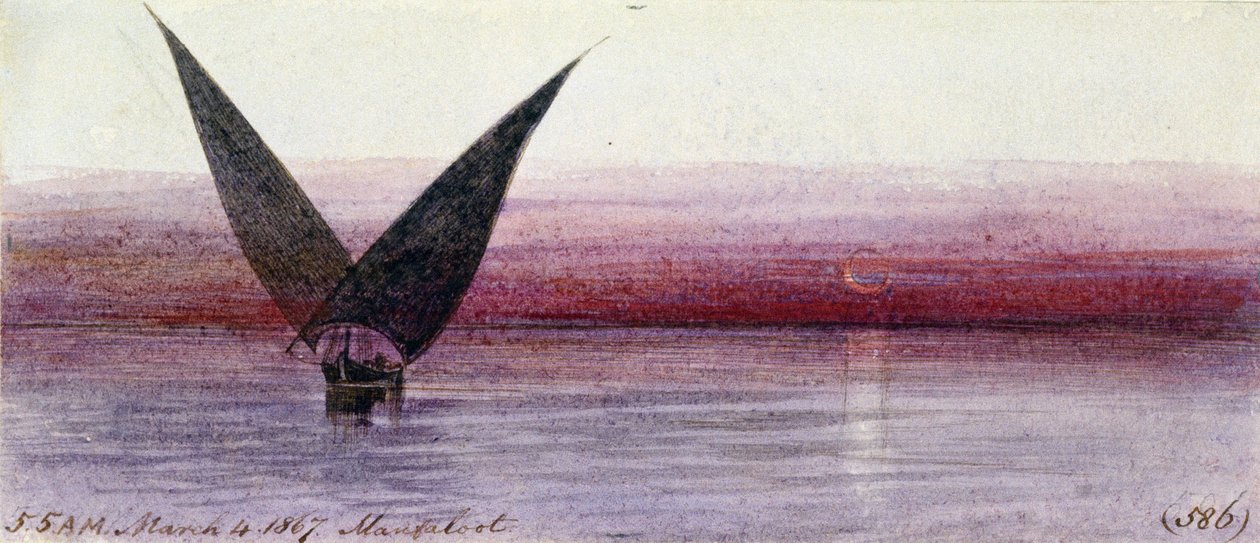 Ein ägyptisches Boot auf dem Nil, in Manfaloot (Ägypten) von Edward Lear