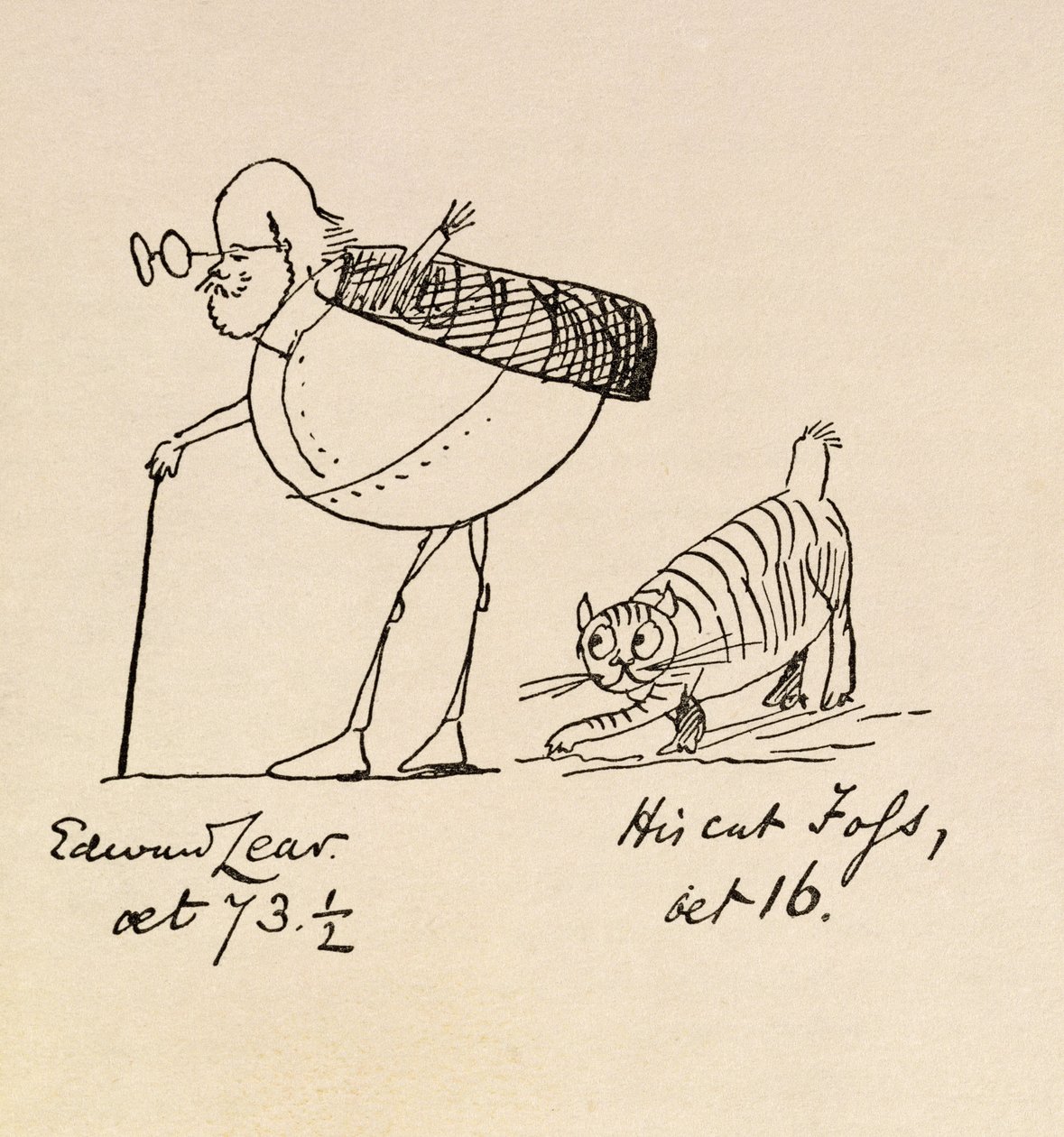 Edward Lear im Alter von 73 und ein halbes Jahr und seine Katze Foss, im Alter von 16 von Edward Lear