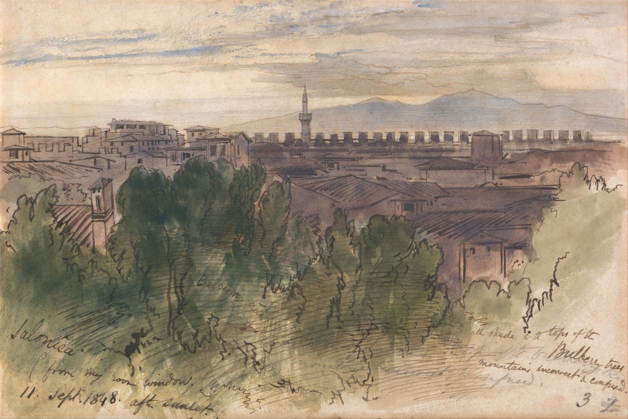 Salonica, von meinem Zimmerfenster, 11. September 1848, nach Sonnenuntergang von Edward Lear