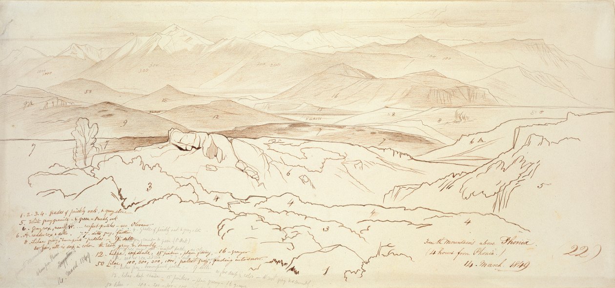 Blick von den Bergen über Phonia, 1849 von Edward Lear