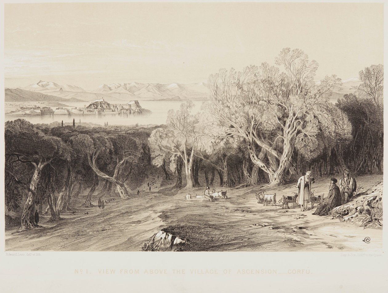 Blick vom Dorf Ascension, Korfu von Edward Lear