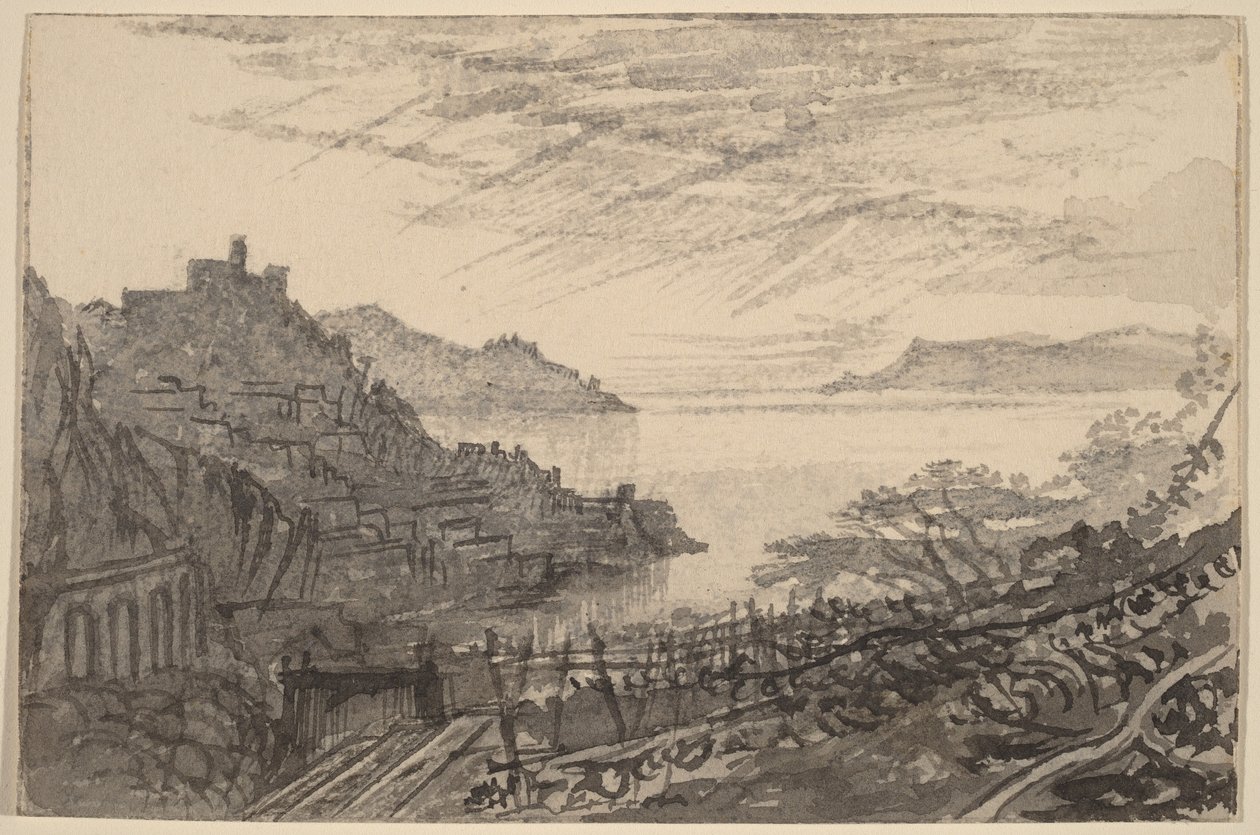 Blick auf eine Bucht von einem Hügel (Amalfi) von Edward Lear