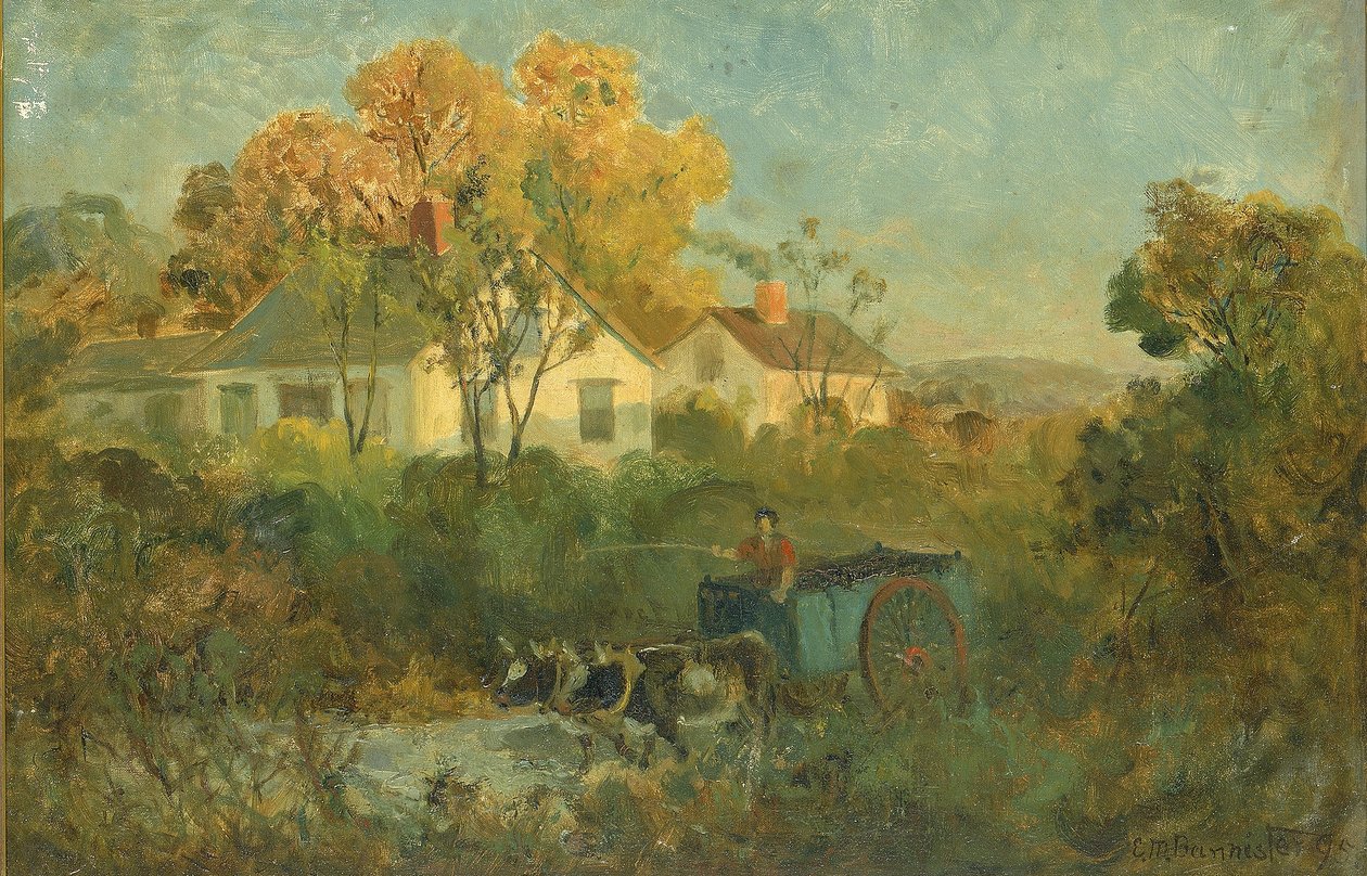 Der Trinkteich (Mann im Wagen mit Ochsen am Teich) von Edward Mitchell Bannister