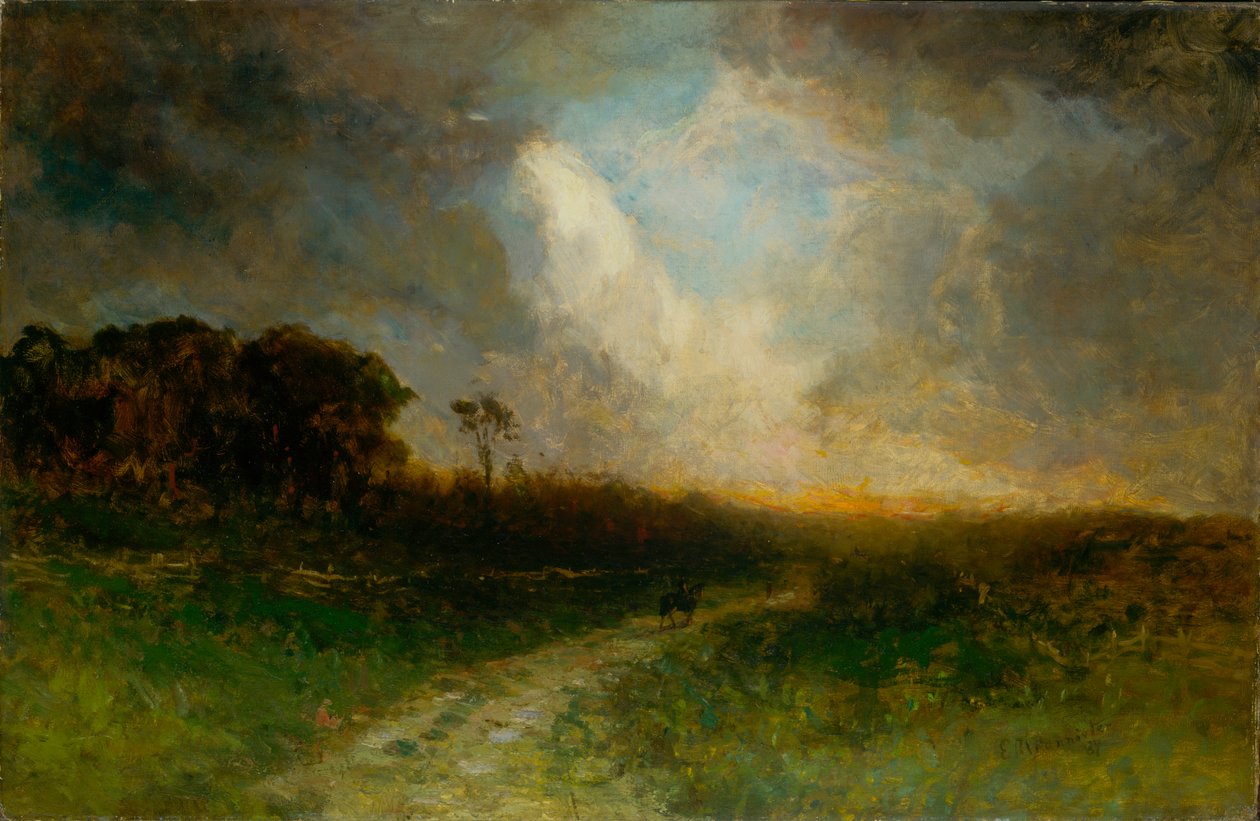 Unbetitelte Landschaft, Mann auf Pferd, 1884 von Edward Mitchell Bannister
