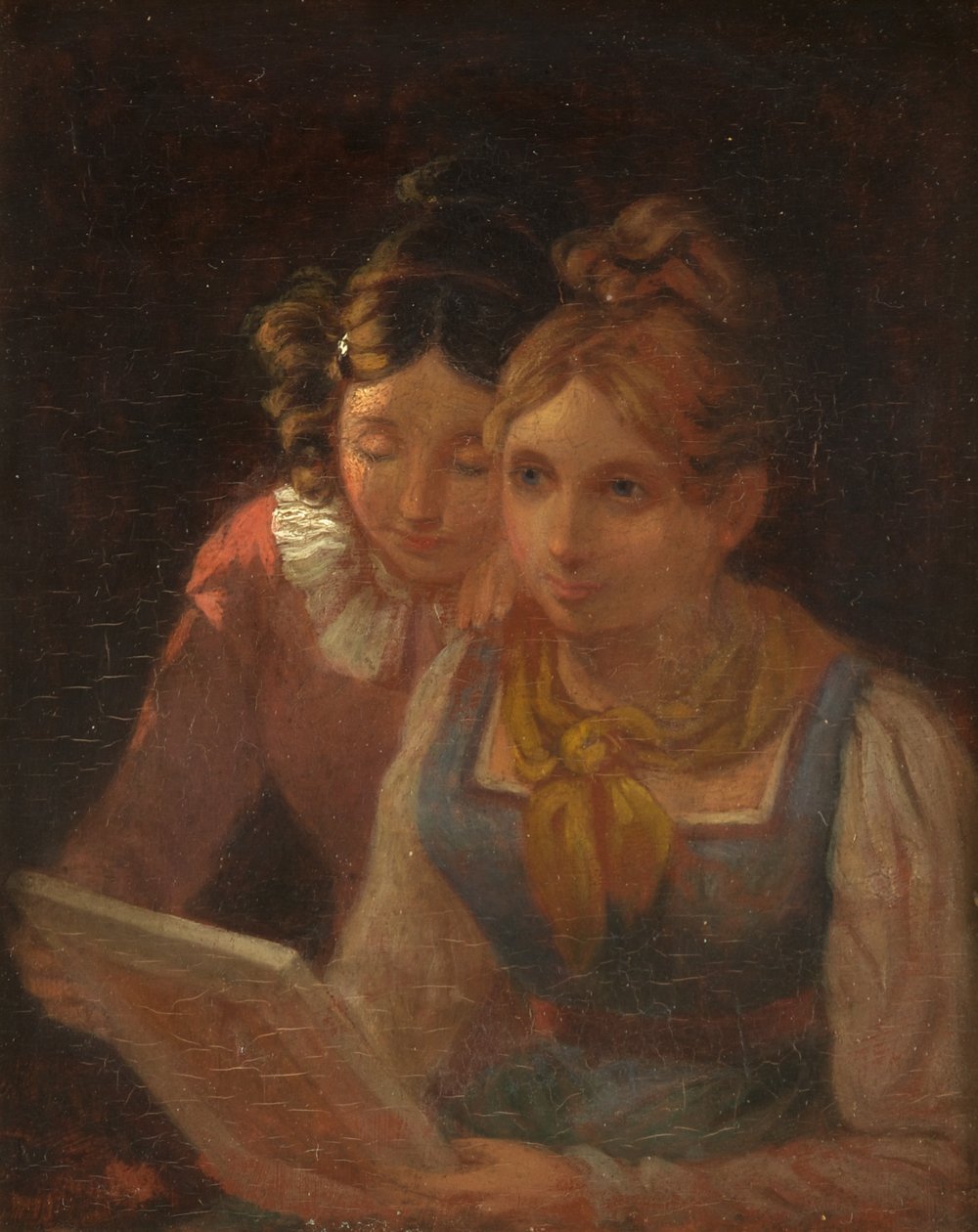 Zwei Mädchen betrachten ein Bild, um 1820 von Edward Villiers Rippingille