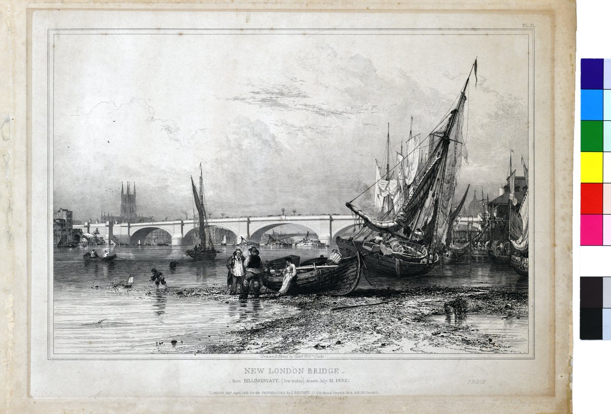Neue London Bridge von Billingsgate (Niedrigwasser) von Edward William Cooke