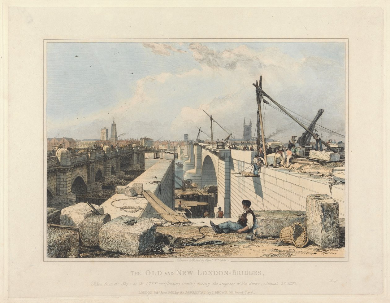 Die alte und neue London Bridge von Edward William Cooke