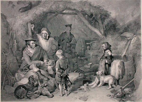 Die Highland-Whiskey-Brennerei, graviert von Robert Graves, veröffentlicht 1876 von Edwin (after) Landseer