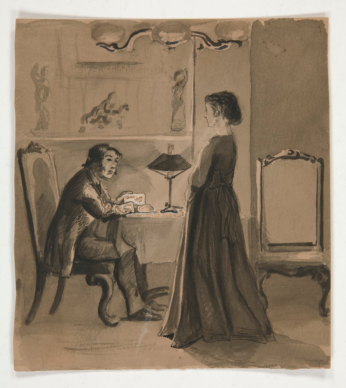 Mann und Frau in einem Innenraum von Edwin Austin Abbey