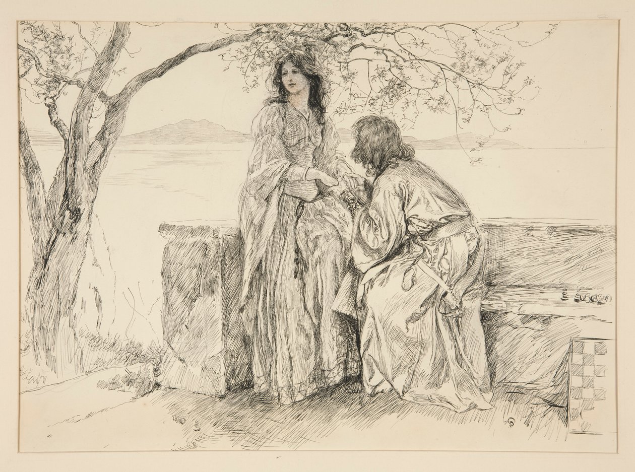 Miranda und Ferdinand, Illustration für Akt V, Szene i, Der Sturm von Edwin Austin Abbey