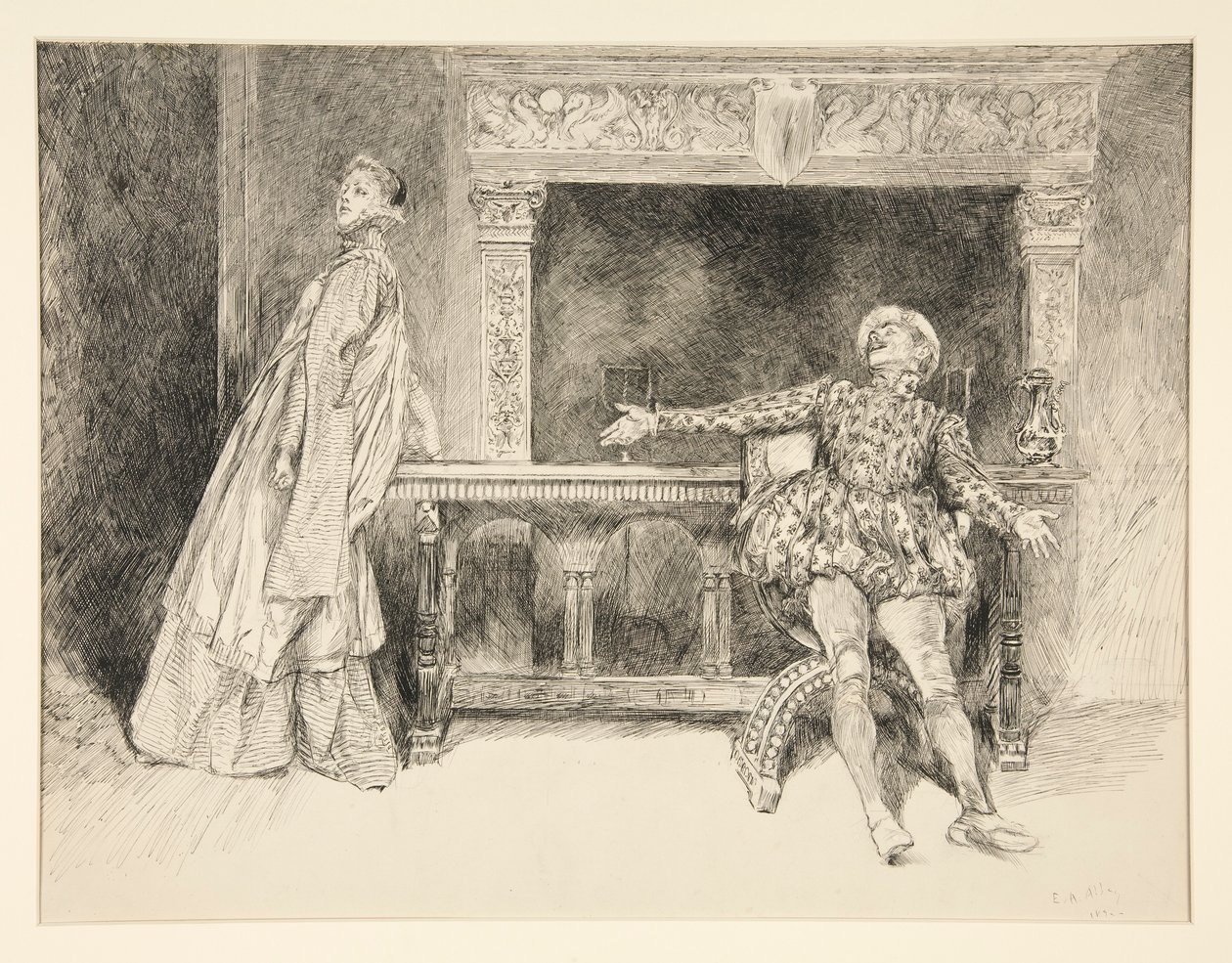 Petruchio neckt Katharina, aus Akt II, Szene i, Der Widerspenstigen Zähmung von Edwin Austin Abbey