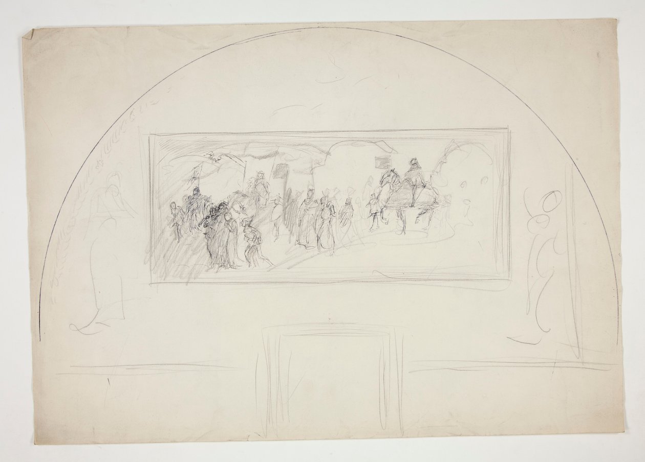 Plan für die Installation eines der Wandgemälde Die Suche nach dem Heiligen Gral in der Boston Public Library von Edwin Austin Abbey