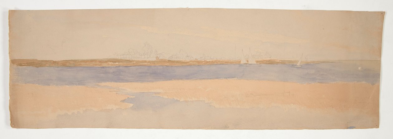 Flusslandschaft mit Stadt am fernen Ufer von Edwin Austin Abbey