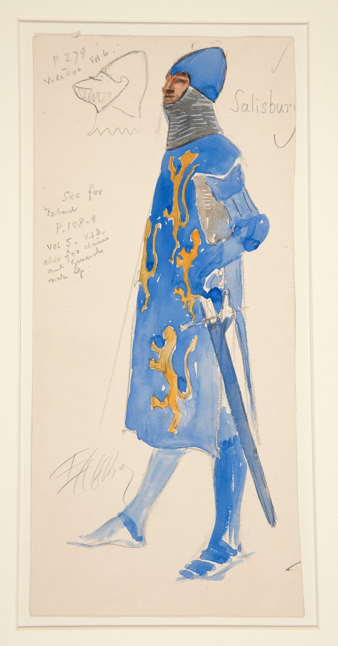 Salisbury (bewaffnet), Kostümentwurf für Henry Irving von Edwin Austin Abbey