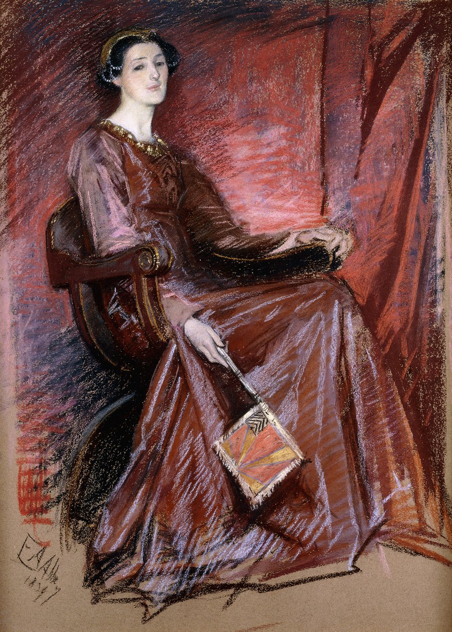 Sitzende Frau mit elisabethanischem Kopfschmuck, 1897 von Edwin Austin Abbey
