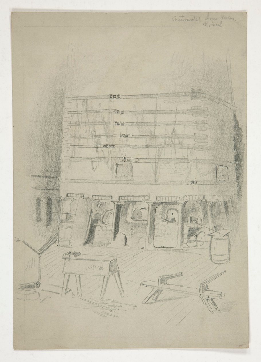 Skizze der Continental Iron Works (?) [Industrieinterieur] von Edwin Austin Abbey
