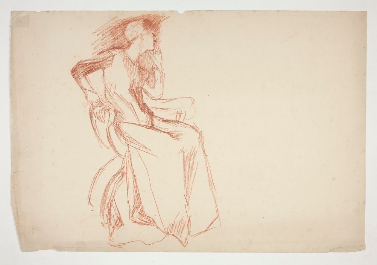 Skizze einer sitzenden weiblichen Figur - nicht identifizierte Illustration von Edwin Austin Abbey