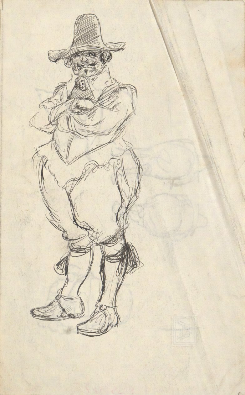 Studie eines Mannes in niederländischer Tracht des XVII. Jahrhunderts - nicht identifiziert. Studien auf der Rückseite von Edwin Austin Abbey